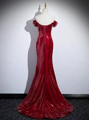 Sequins rouge foncé sirène robe de bal chérie, robe de soirée rouge foncé