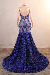 Halter Mermaid Sweep Train Backless Sleeveless Beading Evening Dress