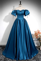 Royal Blue A-Line Prom Dress Off The Shoulder Pleated Dress