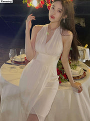 Women Fashion Elegant Evening Party White Dress Female Fashion Prom Wedding Clothing estidos Clothes