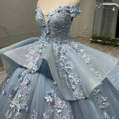 Blue Off Shoulder Ball Gown Prom Dress Sweet 16th Dress