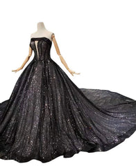 Top View Designer Shimmery Black Ball Gown Custom Made Bridal Occasion And Party Wear