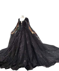 Top View Designer Shimmery Black Ball Gown Custom Made Bridal Occasion And Party Wear