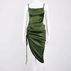 New Satin Green Prom Dress Spaghetti Strap Party Evening Dress