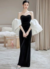 Puff Sleeve Off Shoulder Two Tone Velvet A-Line Evening Gown