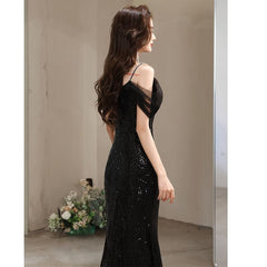 Short-Sleeve Cold Shoulder Plain Sequin Ruffle Slit Mesh A-Line Evening Gown