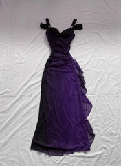 पर्पल ए-लाइन शिफॉन लॉन्ग पार्टी ड्रेस प्रोम ड्रेस, पर्पल शिफॉन इवनिंग ड्रेस