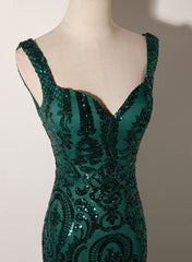 Grüne Meerjungfrau Long Straps Pailletten Langes Abschlussballkleid, grüne Meerjungfrau Abendkleid