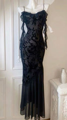 Chic Sheath Spaghetti Straps Black Evening Dress Long Prom Dresses