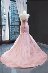 Pink Tulle Princess Wedding Dress Strapless Pink Long Prom Dress with ruffles Skirt