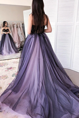 Green/Purple Elegant Lace Tulle A-Line Long Tulle Formal Prom Dress Evening Gown Sexy Backless Wedding Dress