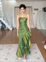 Mermaid Spaghetti Straps Prom Dresses Green Party Dress