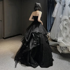 Чорні елегантні випускні сукні без бретельної багаторівневої драпірованої кулькової сукні Офіційне плаття Жіночі халат