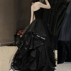 Black Elegant Party Prom Dresses Strapless Tiered Draped Ball Gown Formal Dress Women Robe