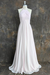 A-line Floor Length Halter Keyhole Chiffon Bridesmaid Dresses