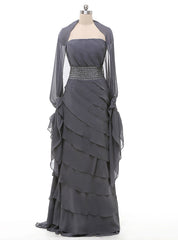 A-Line Gray Chiffon Long Two Piece Mother Of The Bride Dress