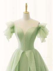 A-Line Organza Green Long Prom Dress, Green Long Graduation Dress