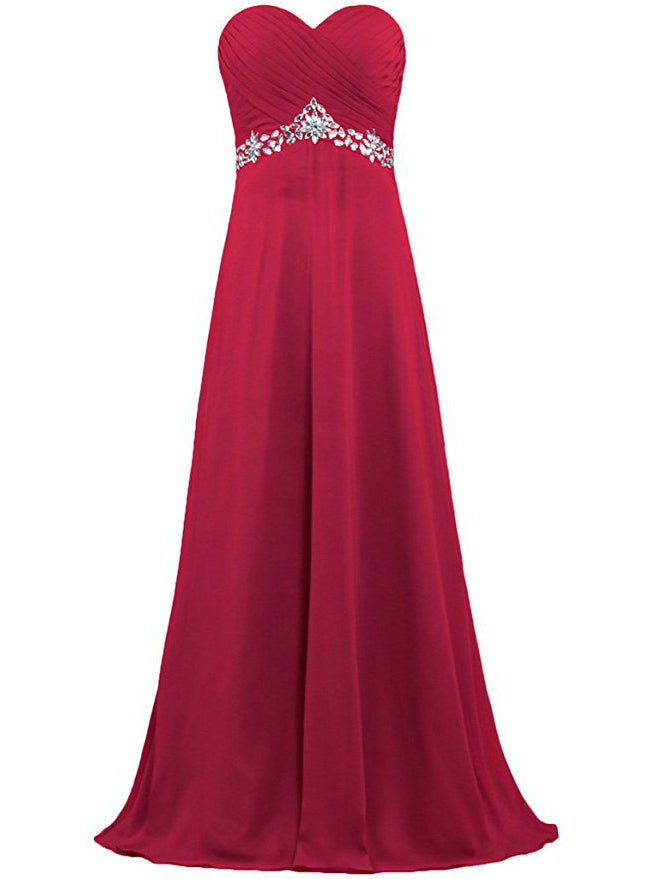 A-Line Sweetheart Chiffon Floor Length Bridesmaid Dress With Crystal