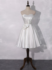 A-Line White Satin Sweetheart Pleats Homecoming Dress