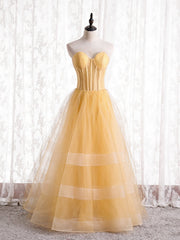 A-Line Yellow Tulle Sweetheart Prom Dress