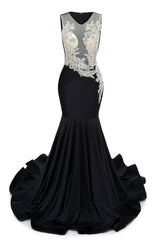 Portrait Trumpet Sweep Train Sleeveless Beading Evening Dress