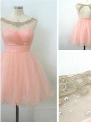 Ball Gown Round Neckline Pink Mini Homecoming Dress, Short Pink Prom Dress, Short Pink Formal Dress, Graduation Dress