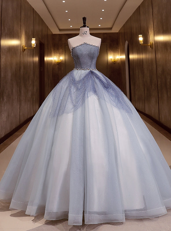 Ball Gown Strapless Tulle Pearls Quinceanera Dress