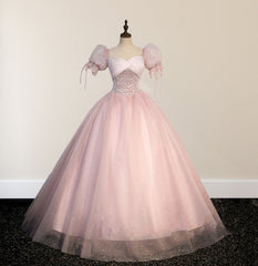 Ball-Gown Tulle  Pink Sweetheart Floor-Length Graduation Birthday Party Dress with Sequined