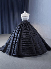 Black Ball Gown Tiers Sequins Prom Dress