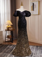 Black Gold Mermaid Sequins Off the Shoulder Prom Dress