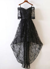 BLACK LACE EVENING DRESS BLACK LACE HIGH LOW PROM DRESS