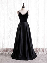 Black Satin Spaghetti Straps Prom Dress