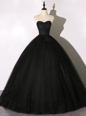 Black Tulle Lace Appliques Quinceanera Dress