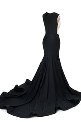 Black V-Neck Sheer Corset Prom Dresses Beaded Mermaid Long Train Evening Gowns