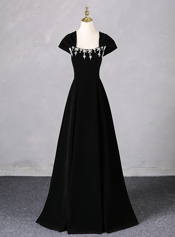 Black Velvet Bead Crystal Prom Dress