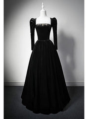 Black Velvet Long Sleeve Crystal Prom Dress