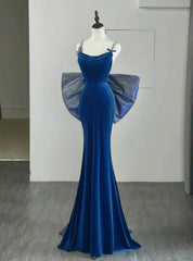 Blue Mermaid Velvet Spaghetti Straps Prom Dress