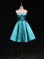 Blue Satin Strapless Bow Homecoming Dress