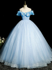 Blue Tulle Sequins Backless Butterfly Quinceanera Dress