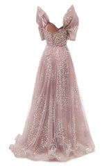 Blushing Pink Lace Crystal Sequin Long Prom Dresses Luxury Evening Gowns Vintage Party Dresses