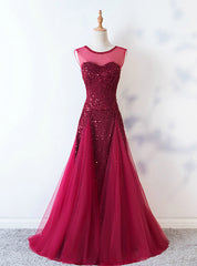 Burgundy Mermaid Sequins Backless Long Prom Dress