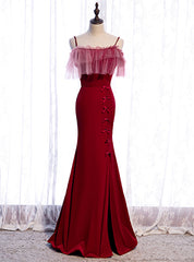 Burgundy Mermaid Spaghetti Straps Prom Dress