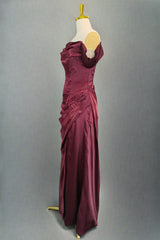 Burgundy Off The Shoulder Prom Dresses Simple Satin Formal Dresses