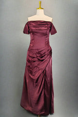 Burgundy Off The Shoulder Prom Dresses Simple Satin Formal Dresses