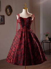 Burgundy Print Straps Homecoming Dress