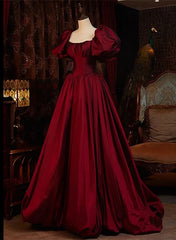 Burgundy Short Sleeves Floor Length Long Evening Dresses Ball Gown Formal Dresses prom dresses shops