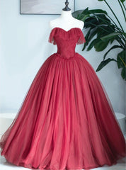 Burgundy Tulle Strapless Pleats Prom Dress