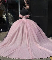 Carine | Glitter Off The Shoulder Pink Ball Gown Quinceanera Dresses