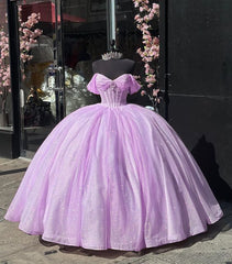 Carine | Glitter Off The Shoulder Pink Ball Gown Quinceanera Dresses