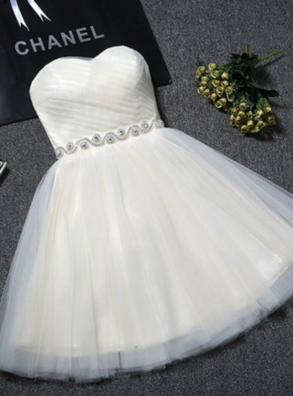 Champagne Tulle With Crystal Homecoming Dress